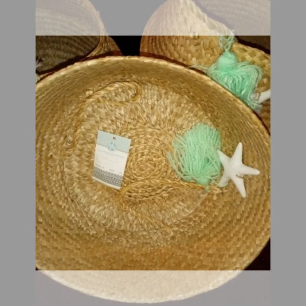 1 Only Woven Seagrass Pop Up Basket Teal Tassel Starfish